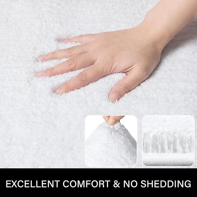 LOCHAS Bathroom Rug Set White, Soft Bath Rug Set 2 Piece, Toilet Mat U-Shaped 20x20 and 34x20 Bath Rugs, Quickly Dry Mats for Bathroom, Tub, Washable, Super Absorbent Floor Mat
