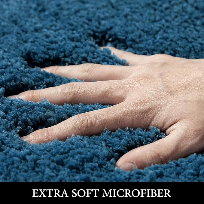 MIULEE Microfiber Toilet Bath Mat U-Shaped Contour Shaggy Rugs Non Slip Extra Thick Soft Absorbent Water for Bathroom Commode Machine Washable(20x20 Inch, Navy Blue)