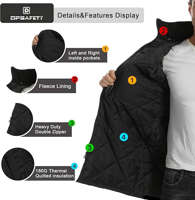 Reflective Jacket, High Visibility Parka, Waterproof Hi Vis, Safety Jacket with Removable Hood and Zipper, ANSI Class 3 (Black,XL)