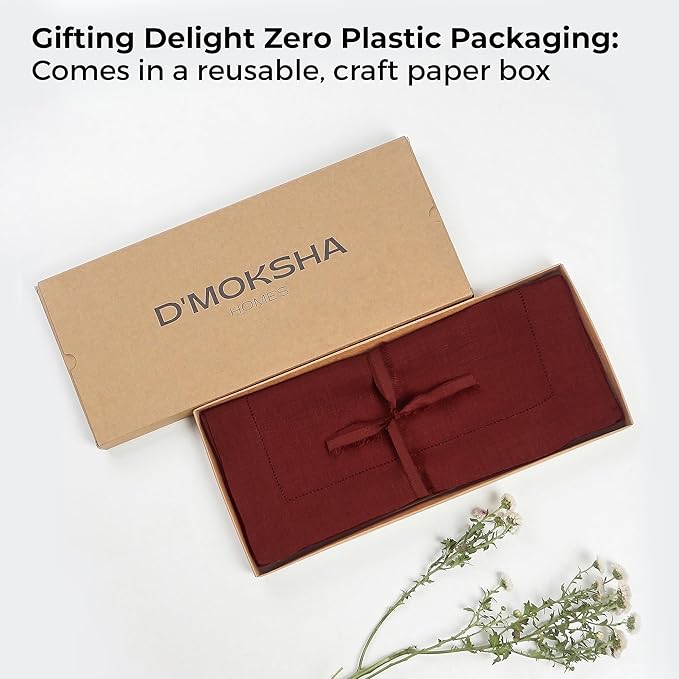 D'Moksha Homes Linen Dark Red Table Runner 90 Inches Long - Classic Hemstitch 100% Pure Linen Dining Table Runner 14 x 90 Inch for Valentines, Spring