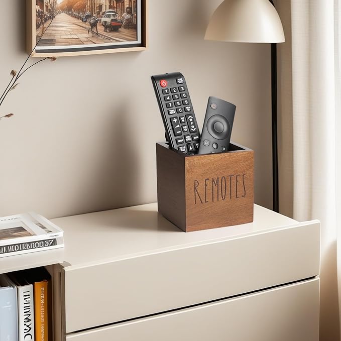 Acacia Wood Remote Control Holder, TV Remote Holder, Remote Organizer for Table,Home,Living room, bedroom for Wooden Remote Box (Brown, S,for 2 or 3 Remote Controls)