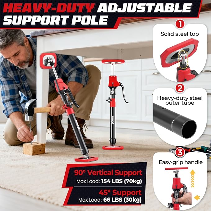 XINQIAO Cabinet Jacks for Installing Cabinets, Heavy Duty Third Hand Tools Adjustable Support Pole from 18.5 in to 29.5 in, 2 PCS