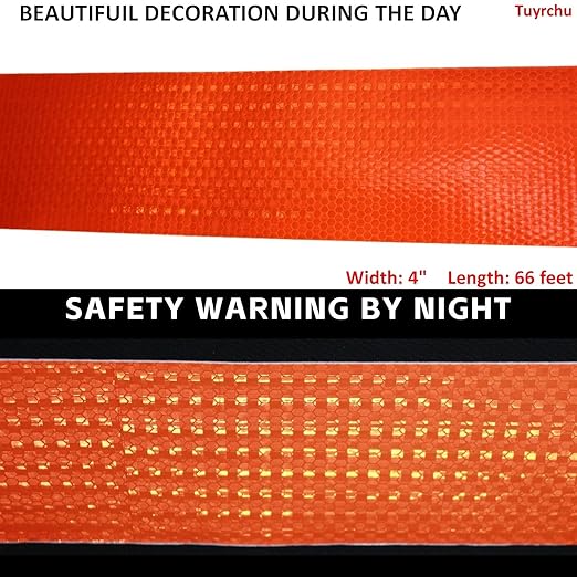 Orange Reflective Tape 4 inch Wide, Outdoor Waterproof Hazard Conspicuity Warning Industrial Marking Tape (66 feet)