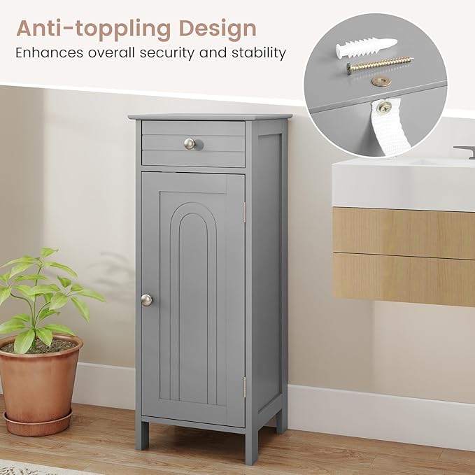 GLACER Floor Storage Cabinet, Multifunctional Bathroom Storage Cabinet with 2 Adjustable Shelves, Ideal for Bathroom, Living Room, 14 x 12 x 34.5 inches (Grey)