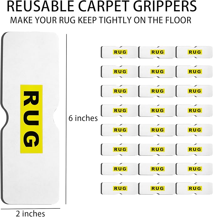 Rug Pad Grippers for Hardwood Floors & Tiles - No Damage Washable & Reusable, Double-Sided Non Slip Strong Adhesive Rug Pads Keep Corners Flat (24)