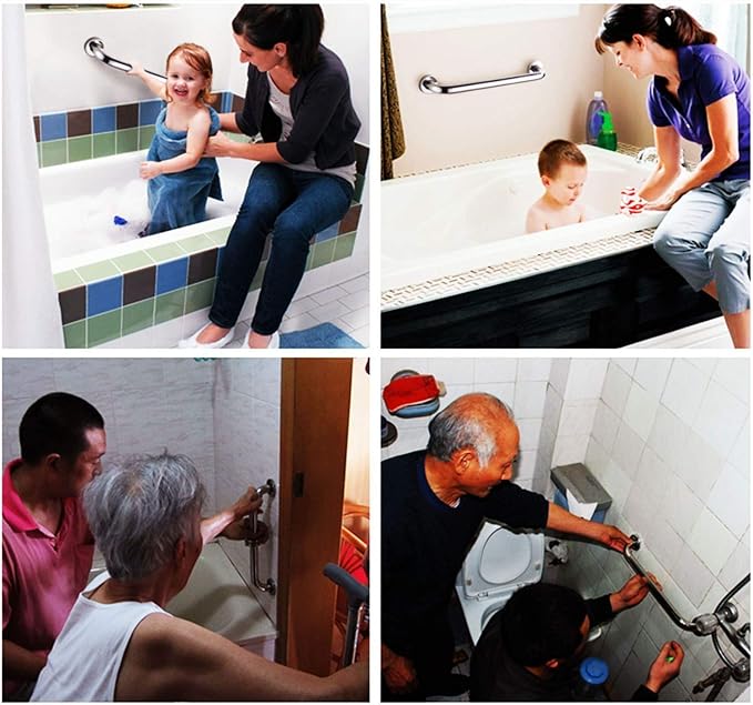 16 Inch Stainless Steel Shower Grab Bar 2 Pack, Munzong Balance Handrail Shower Bar - Bathroom, Bathtub Mounted Safety Hand Support Rail, Handicap, Elderly, Disabled, Injury, Senior Assist Bath Handle