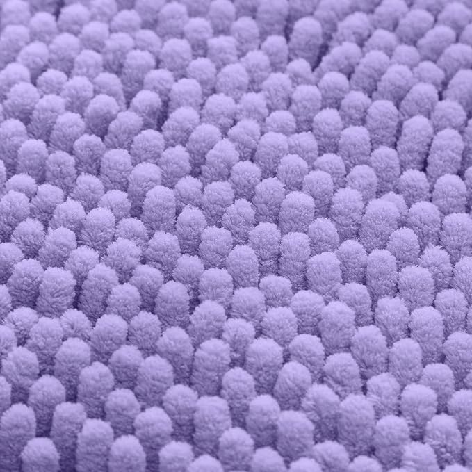 HOMEIDEAS 3 Pieces Bathroom Rugs, Ultra Soft Non Slip Absorbent Chenille Toilet Bath Mat Set (Lavender)