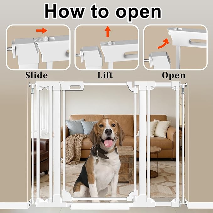 WAOWAO 40" Extra Tall Clear Acrylic Baby Gate for Dogs and Kids with Double Lock, 29.5"-37.37" Width, Safety Auto Close Pet Gate for Babies and Pets, Fits Doorways, Kitchen, and Entryways, White