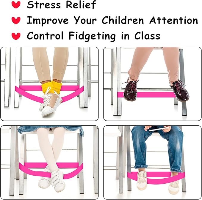 20 Pack Chair Bands for Kids with Fidgety Feet, ADHD Tools for Kids, ROOKEA Sensory Room Must Haves for Adhd Kids Fidget Chair Bands Autism Classroom Must Haves ADHD Tools for Classroom Home Chairs
