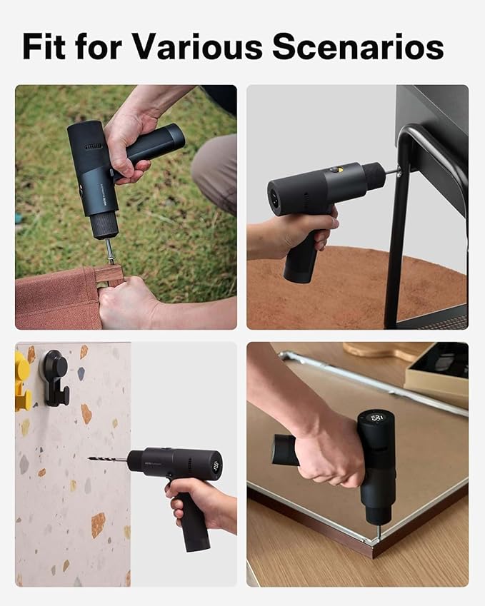 HOTO Cordless Brushless Drill 12V, LED Display Screen, 30 Precision Gears, 2 Working Modes, 2000mAh Battery, 266 In-lbs (30N·m) Torque, 3/8 Inch Keyless Chuck, 1400RPM, 10 x Bits, 8 x Drill Bits