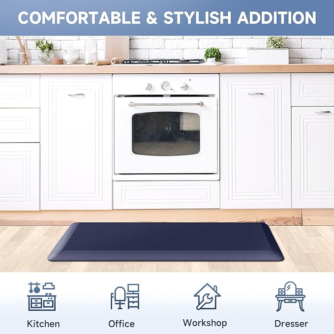4/5 Inch Thick Kitchen Mat Anti Fatigue Mat Kitchen Rugs Kitchen Decor Non-Slip, Stain & Water Resistant, Kitchen Mats Desk Mat for Kitchen, Office, Workshop, Blue, 17'' x 60''