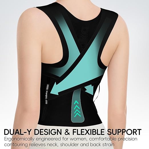 babaka Posture Corrector for Women, Invisible Lightweight Adjustable Back Brace for Upper and Lower Back Pain Relief, Hunchback, Hump, Scoliosis, Thoracic, Spine Corrector Under Clothes (Black, Large, Waist: 34''-42'')