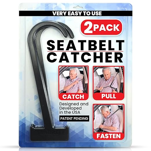 Seatbelt Catcher Seat Belt Aid Grabber - for Elderly & Disabled, Seatbelt Reacher Tool for Seniors with Back, Shoulder, or Elbow Injury, Easy Reach Mobility & Daily Living Aid, 2 Pack, Black