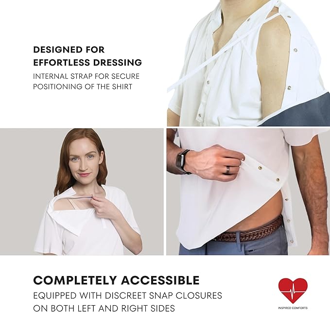 Inspired Comforts Unisex Post Surgery & Rehab V Neck Dual Access Snap Shirt