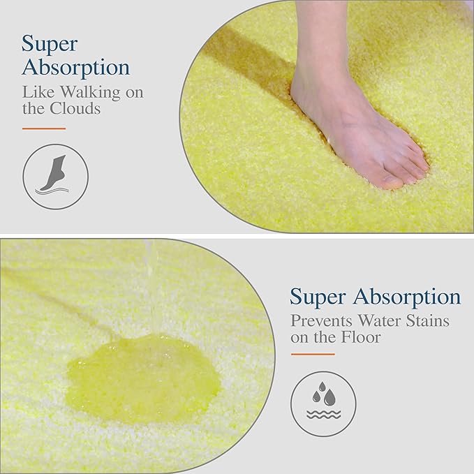Walensee Large Bathroom Rug (24 x 36, Yellow) Extra Soft and Absorbent Shaggy Bathr Rug Machine Washable Microfiber Bath Mat Non Slip Bath Mat, Luxury Bathroom Floor Mats