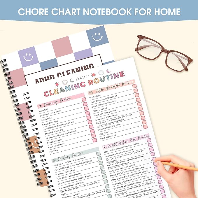ADHD Cleaning Planner for Adults, Fully Customizable Daily, Weekly, Monthly & Yearly Home Chore Checklists, Stress-Free Household Management System with Visual Task Tracking（A5）