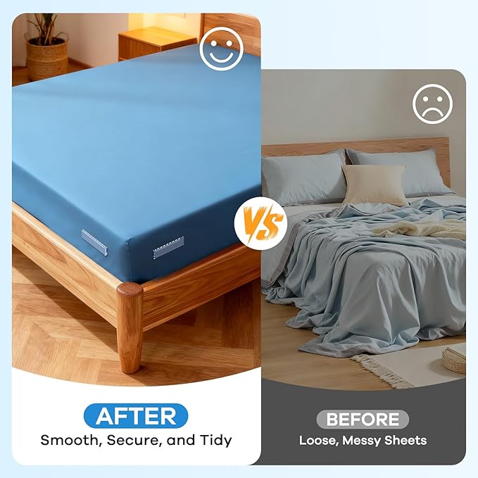 Upgrade Bed Sheet Holders for Corners Keep Sheets Firm & Tight, Foldable Lock Sheet Holders Set of 4, Heavy Duty Bed Sheet Clips, Sheet Locks, Fit All Mattress Easy Install, White