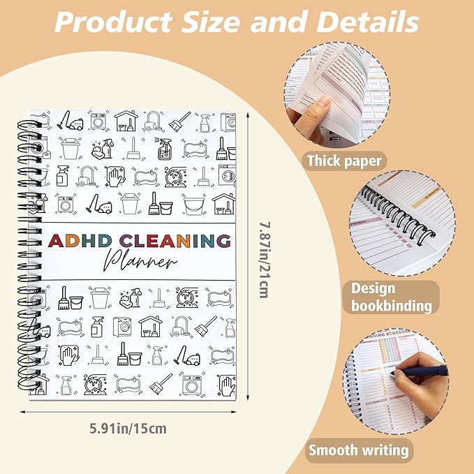 Adhd Cleaning Planner,Household Cleaning Planner, Daily, Weekly And Monthly House Cleaning Schedule And Checklist, Kitchen Bathroom Bedroom Specific Cleaning Schedules for Adults (white)