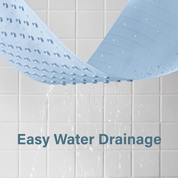 Extra Long Rubber Bathtub Mat, Non-Slip Shower Tub Mat, 39x16 Inch, Bath Tub Floor Mat with Suction Cups and Drainage Holes, Light Blue