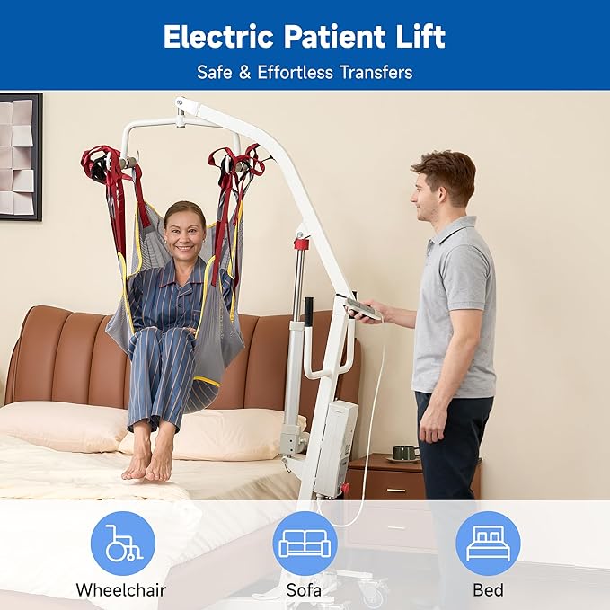 Electric Patient Lift, Medical Transfer Lift with Sling for Seniors, Sit to Stand Lift for Elderly, for Home and Hospital Use Seniors Easy-Assembly, Battery-Powered, 500lb Weight Capacity