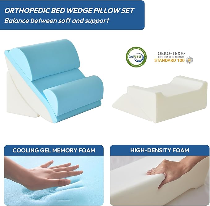 6PCS Wedge Pillow Set for After Surgery, Bed Wedge Pillow Post Surgery, Wedges Pillows for Back Pain Relief, Acid Relux, Sit Up Pillow for Beds, Beds Wedges & Body Positioners, White/Grey