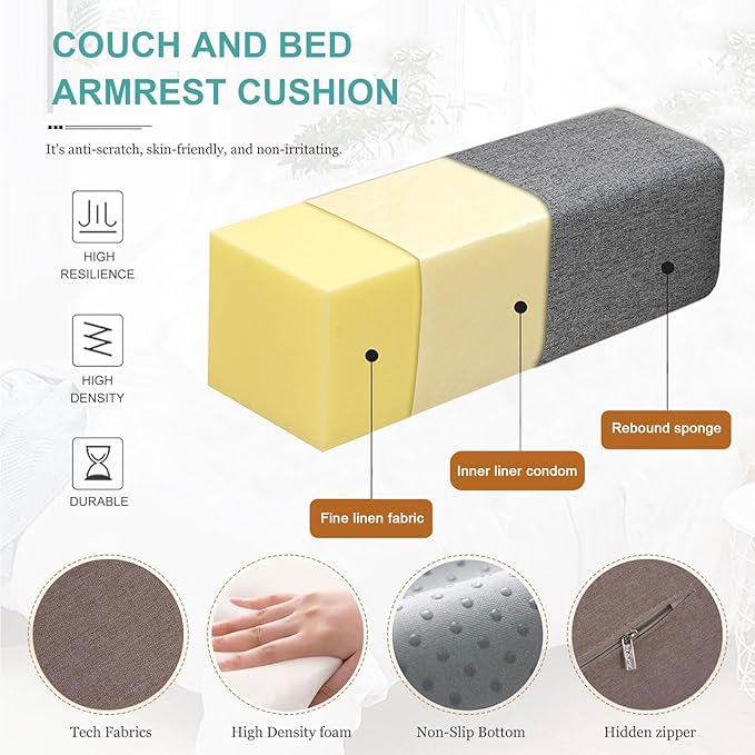 Couch Arm Rest Pillow, High Density Foam Armrest Cushion Removable Pillowcase Washable Elbow Support, Thicken High Density Foam Pad for Recliner Sofa, Bed, Armchair(Royal blue,23.6X5.9X4.7in)