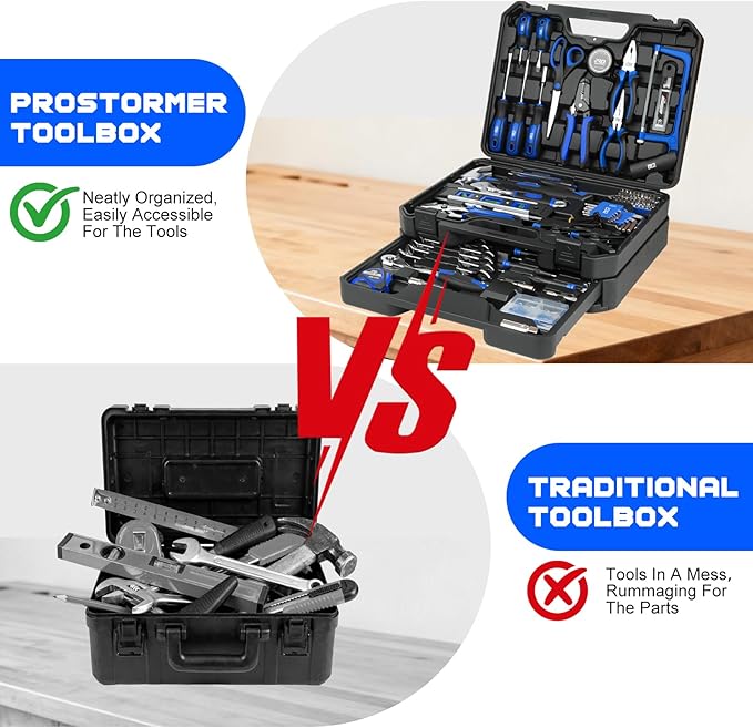 Prostormer 269 Piece Tool Set, General Household/Auto Tool Kit, Portable Toolbox Storage Case with Drawer for Men & Women, Perfect for Home Repair & DIY Projects (Blue)