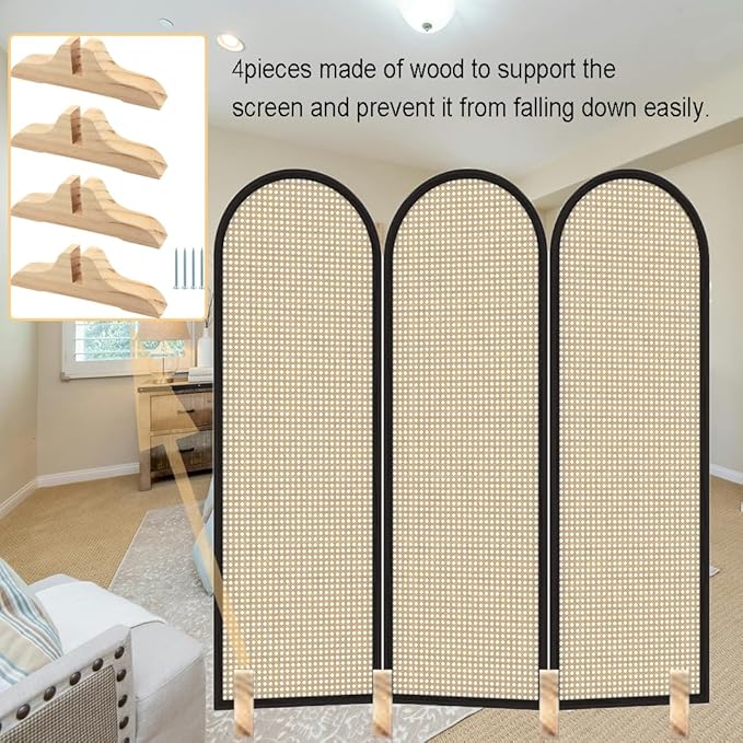 4pcs Folding Room Divider Stand, Room Dividers Screen Holder Feet Partition, Wooden Room Divider Stand with Screws, Folding Privacy Screen Holder for Hotel Home Office