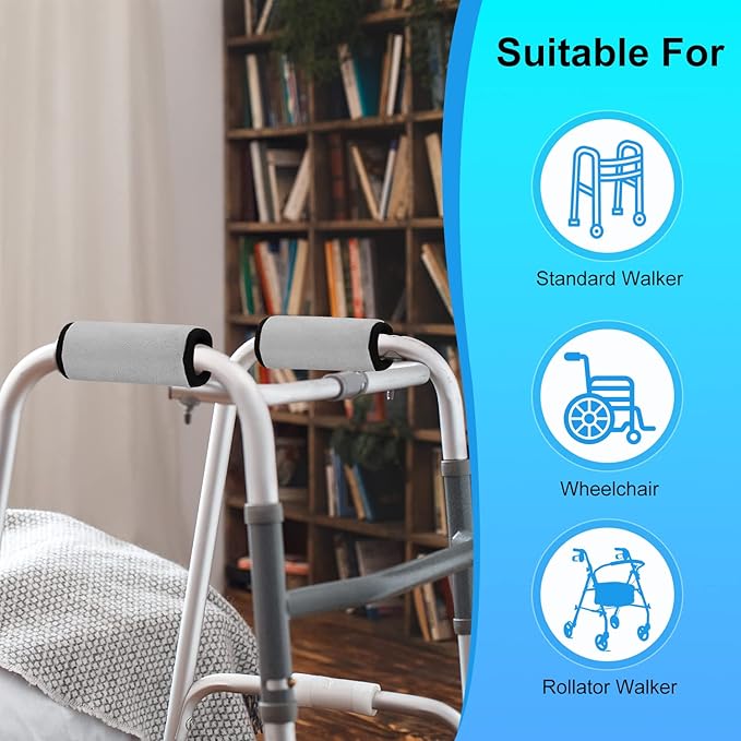 supregear Walker Grips (2 Pack), Soft Padded Hand Covers, Non-Slip Comfortable Cushion Padding for Folding Walker Handle, Moisture Wicking Mobility Accessory