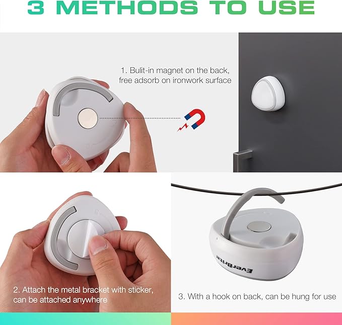 EverBrite Tap Light, LED Puck Lights, Wireless Push Lights, Remote Controlled Closet Lights with 12 RGB Colors, Perfect for Under Cabinet, Closets, Pantry, with 9 AAA Batteries, 3-Pack
