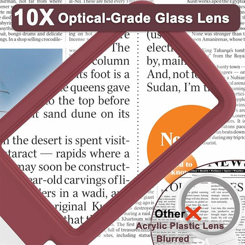 10X Magnifying Glass with Light and Stand, Real Glass Lens, Rechargeable Foldable Handheld Magnifier, 3 Color Modes Dimmable Lighted Page Magnifier for Reading Fine Prints, Seniors - Red White