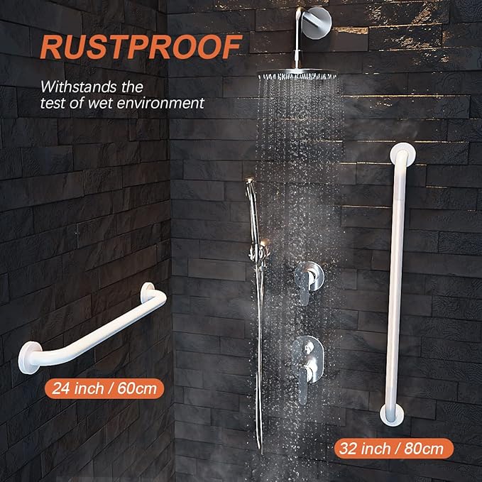 2 Pack 24 Inch Oil Rubbed White Shower Grab Bars w/Anti-Slip knurled Grip, iMomwee Stainless Steel Wall Mount Bathroom Safety Balance Handrail, Handicap Elderly Senior Assist Textured Grab Bar Handle