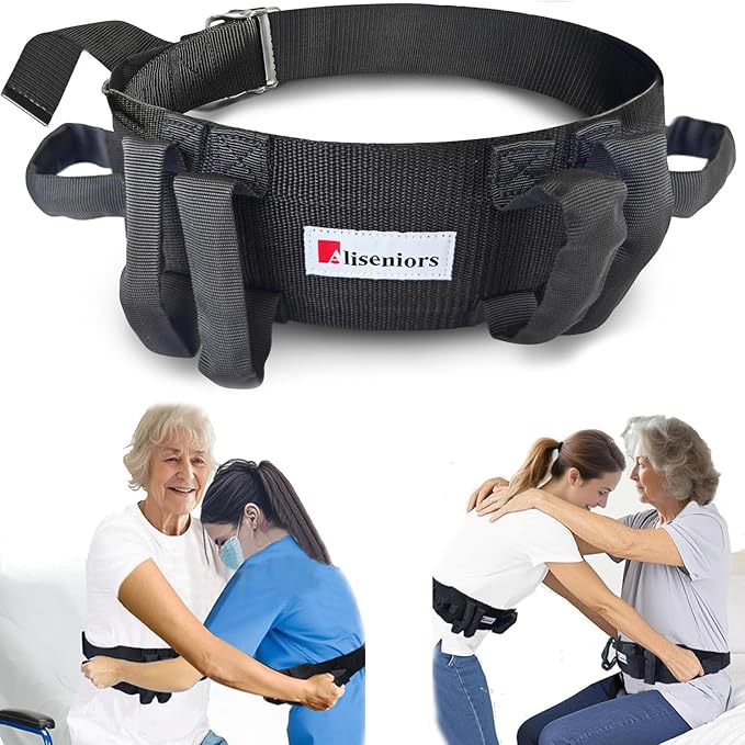 Aliseniors Gait Belt for Seniors 300lbs - Transfer Belt with 6 Handles & Quick Release Buckle for Elderly Patient Lifting, Bariatric Safety Assist, Nursing Home Physical Therapy