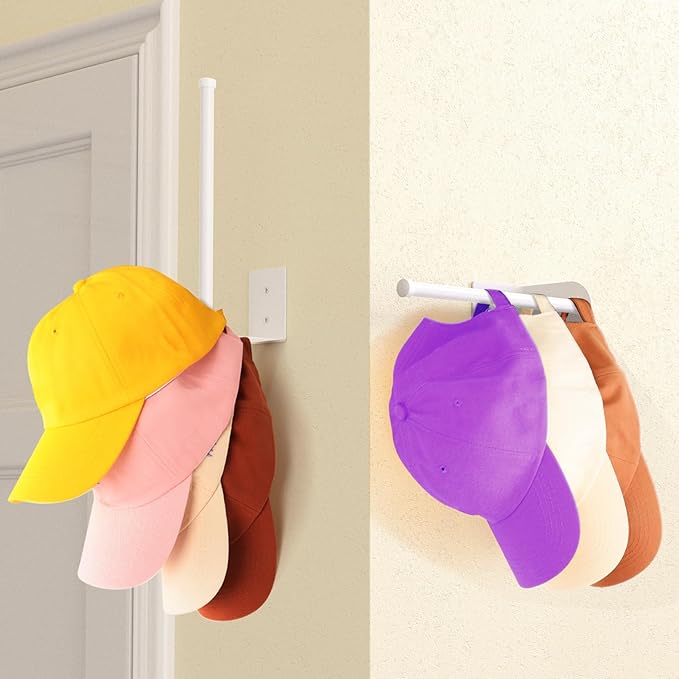 2 Pack White Hat Racks for Baseball Caps, Stainless Steel Hat Organizer for Baseball Cap, Hat Holder Storage Organizer, Hat Hanger Strong Adhesive/Wall Drilled for Door, Bedroom, Closet(8.26 in)
