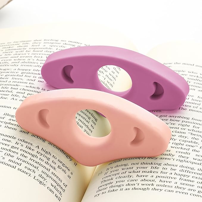 Book Page Holder, 2 Pack Breathable Silicone Thumb Page Holder for Reading, Ideal Book Reader Gifts and Reading Accessories (Small Size, Pink - Purple)