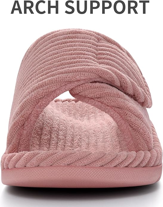 Litfun Orthopedic House Slippers for Women Adjustable Arch Support Indoor Slippers Open Toe Corduroy Bedroom Shoes