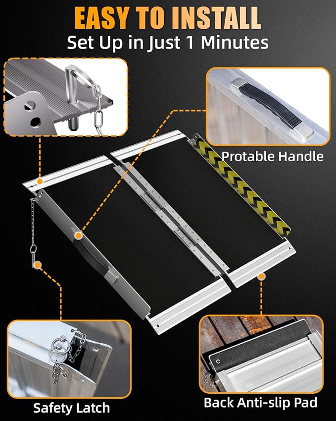 VNN Portable Wheelchair Ramp 2FT, Non-Slip Aluminum Ramps for Wheelchairs for Home, Handicap Wheelchair Ramps for Home Steps, Aluminum Loading Dock Plates