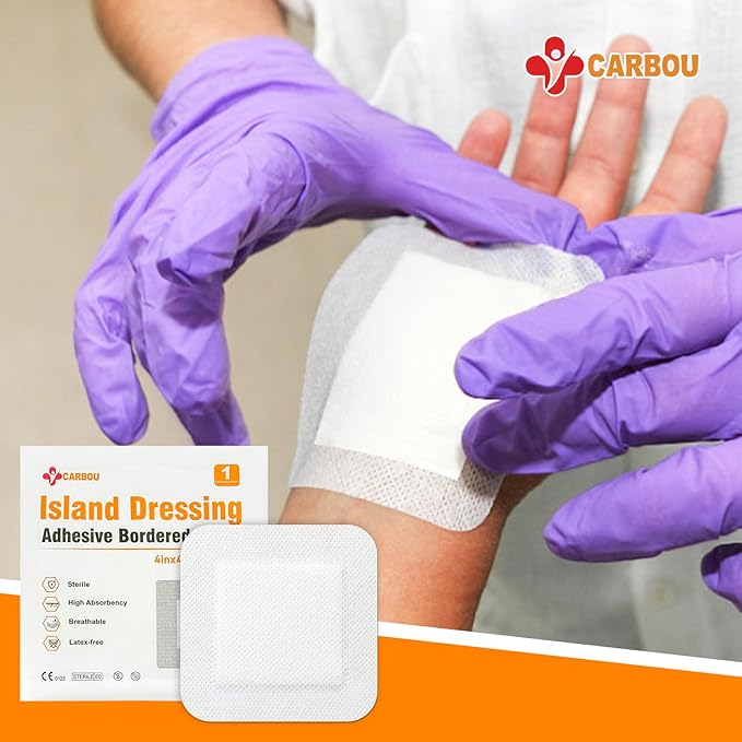 [4''x4''-30count] Carbou Island Dressing Bordered Gauze Sterile Individually Wrapped Gauze Pads,Highly Absorbent Adhesive Dressing Pad,Soft and Breathable Wound Dressing for Wound Care