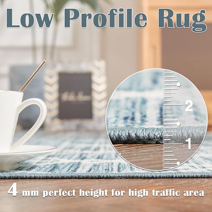 jinchan 3x5 Area Rugs for Entryway - Machine Washable Modern Rug Kitchen Stain Resistant Non-Slip Ultra-Thin Low-Pile Geometric Carpet for Entrance Bedroom Living Room (3x5ft, Teal Blue)