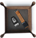 Handmade Leather Catch All Tray and Organizer for Keys, Phones, Jewels, Coins, Square - Small, Deep Brown