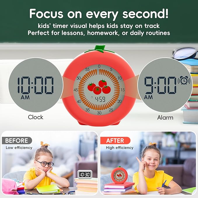 Visual Timer for Kids, 299-Minute Cute Kids Pomodoro Countdown Timer, Visual Timer for Classroom, Kitchen, Office Desk and Meetings