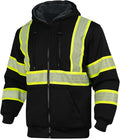 Hi Vis Hoodie Reflective Safety Jacket for Men,Class 3 High Visibility Sweatshirt Zipper for Work Construction