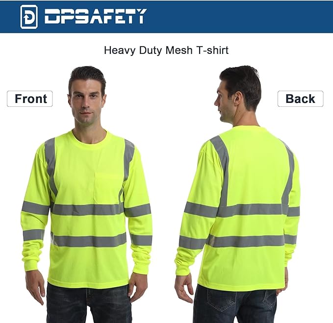 High Visibility Class 3 T Shirts，Hi Vis Safety Shirts with Reflective Strips and Pocket, Long Sleeve Quick Dry Mesh Construction Work Shirt for Men/Women Lime,2XL