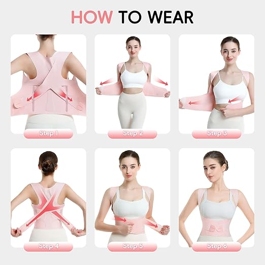 babaka Posture Corrector for Women, Invisible Lightweight Adjustable Back Brace for Upper and Lower Back Pain Relief, Hunchback, Hump, Scoliosis, Thoracic, Spine Corrector Under Clothes (Pink, Large, Waist: 34''-42'')