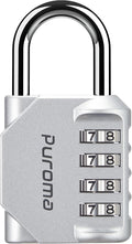 Puroma 1 Pack Combination Lock for Locker 4 Digit Outdoor Waterproof Padlock for School, Gym, Sports, Fence, Toolbox, Gate, Case, Outdoor, Hasp Storage, Cabinets (Silver)
