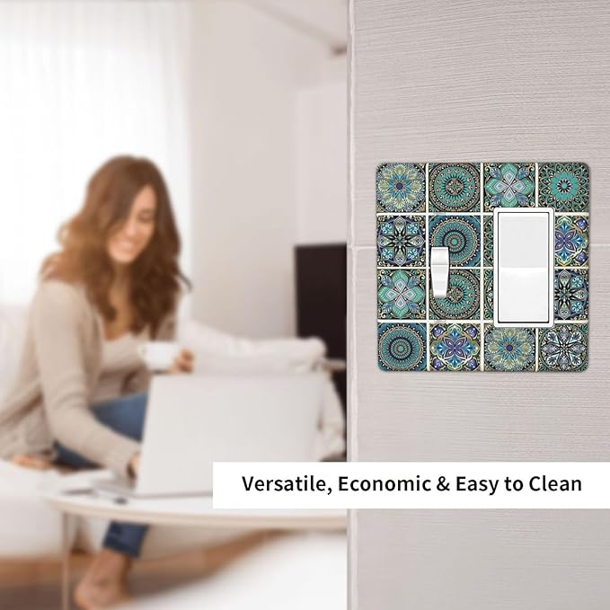 Outlet Covers Mandala Decorative Rustic Vintage Turquoise Pattern 1 Toggle 1 Rocker Combination Decorative Wall Plate Electrical Switch Plates Light Switch Cover Plate for Bedroom Bathroom