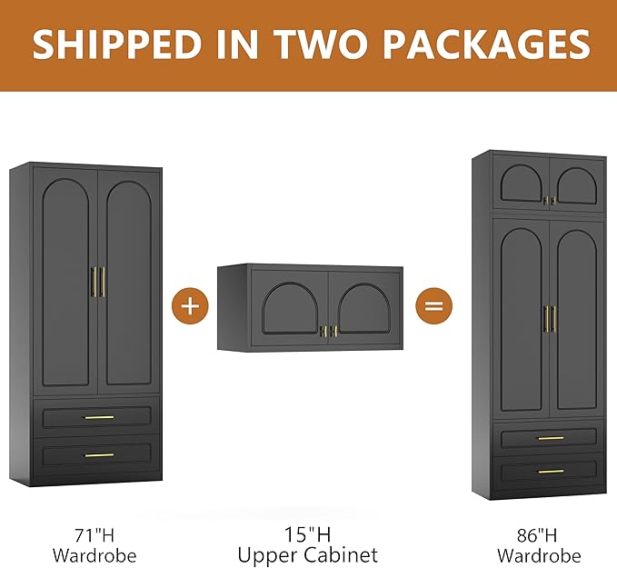 Metal Armoire Wardrobe Cabinet, 86" Tall Wardrobe Closet with Doors, Black Clothing Storage Cabinet with Hanging Rod, Large Armoire for Bedroom, Office, School, Gym