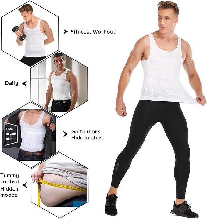 Mens Compression Shirt to Hide Gynecomastia Moobs Slimming Body Shaper Vest