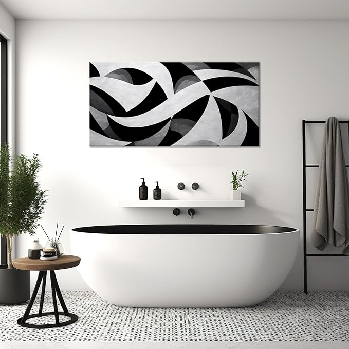 White and Black Abstract Cube Wall Art for Living Room Office Modern Pattern Grey Painting Prints Cool Canvas Artwork Over The Couch Bedroom Decor Extra Large