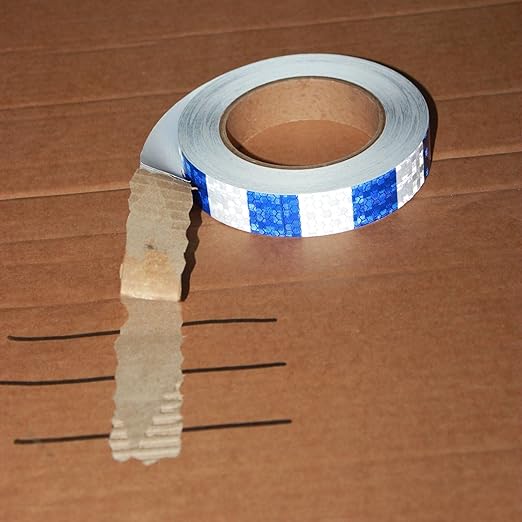 Blue and White Reflective Tape Outdoor Waterproof 1 inch X 66 feet, High Visibility Hazard Conspicuity Safety Industrial Marking Tape